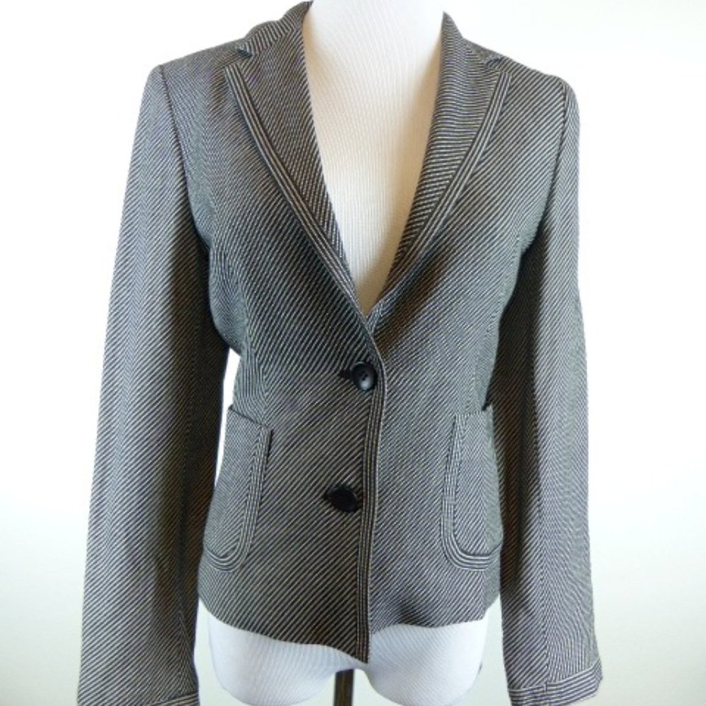 MaxMara black pinstripe blazer Italy wool silk 4